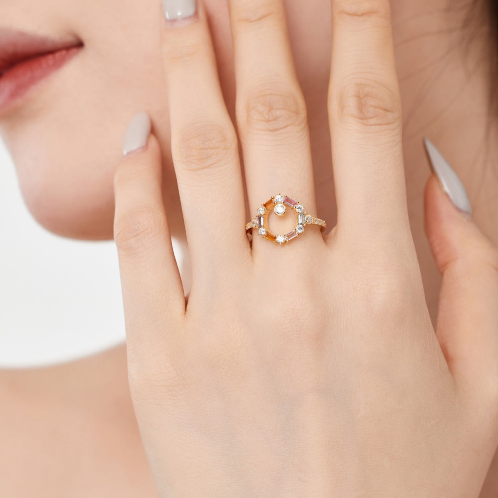 Hexagon colored diamond ring