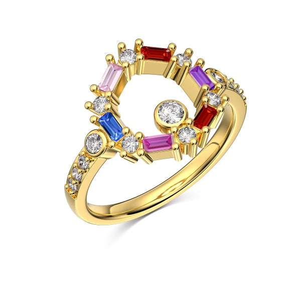 Hexagon colored diamond ring