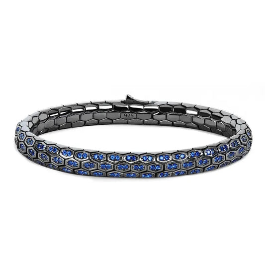 Python Design in Silver Bracelet with Double Blue CZ Diamonds