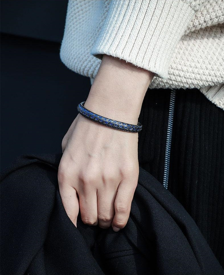 Python Design in Silver Bracelet with Double Blue CZ Diamonds