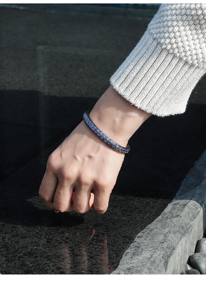 Python Design in Silver Bracelet with Double Blue CZ Diamonds