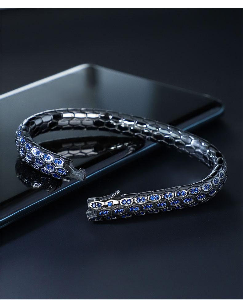 Python Design in Silver Bracelet with Double Blue CZ Diamonds